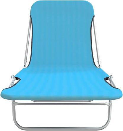 Folding Blue Outdoor Chaise Lounge Set of 2, 72 x 22 x 9 in Powder-Coated Steel, Adjustable Backrest, Lightweight Beach Lounge Chair for Patio Poolside Garden