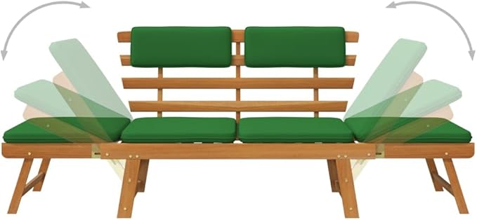 Patio Bench with Cushions, Bench with Backrest, Garden Bench, Park Bench for Patio, Garden, Yard, Lawn,2-in-1 74.8" Solid Acacia Wood