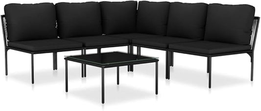 vidaXL 6-Piece Weather-Resistant Patio Lounge Set with Cushions - Elegant Outdoor PVC and Powder-Coated Steel Sectional Seating in Black and Anthracite.