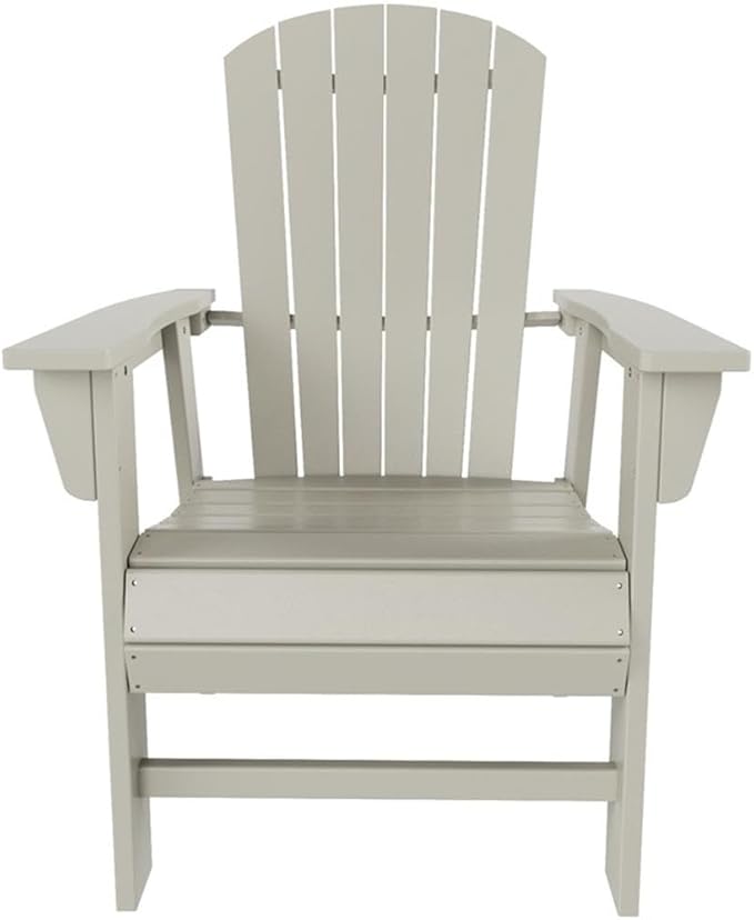 Costaelm Outdoor Adirondack Chair, HDPE Patio Balcony Pool Chair, Modern Front Porch Fire Pit Backyard Chair, Garden Resin Lounge Chair for Outside, Sand