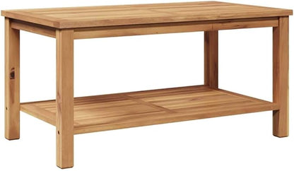 Solid Teak Outdoor Coffee Table 35.4 x 19.7 x 17.7 in Brown Modern Patio Dining Table with Hidden Storage for Garden, Balcony and Living Room