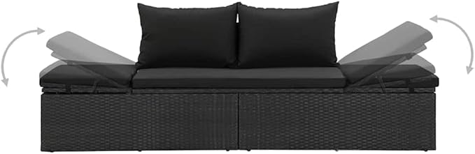 Adjustable Sun Lounger with Cushions, Black Poly Rattan Outdoor Chaise Lounge for Patio Garden Poolside - Photo 5