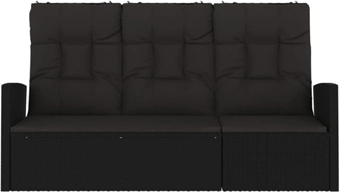 Garden Bench Deck Bench Reclining Patio Bench with Cushions Black 68.1" Poly Rattan - Photo 4