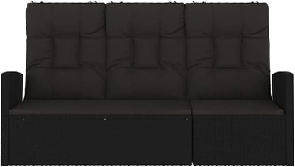 Garden Bench Deck Bench Reclining Patio Bench with Cushions Black 68.1" Poly Rattan