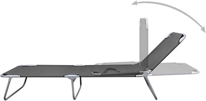 Sunlounger Grey Powder-Coated Steel Patio Chaise Lounge Garden Lounge Chair for Pool Outside 74.4 x 22.8 x 10.6 in