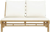 Natural Bamboo Garden Loveseat 33.7 x 45.3 in Cream White Cushioned Outdoor Sofa for Patio Balcony Backyard Seating up - Photo 3