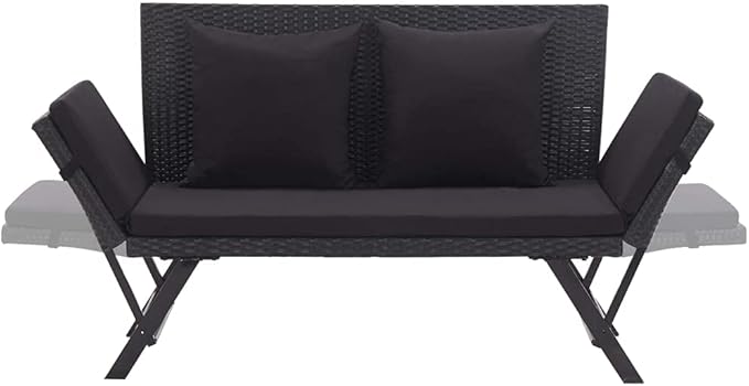 Garden Bench Deck Bench Patio Bench with Cushions 69.3" Black Poly Rattan - Photo 5
