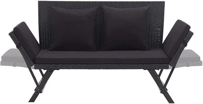 Patio Bench with Cushions, Outdoor Sunbed, Cushion Cover Removable, Garden Bench, Easy to Clean for Patio, Garden, Patio, Lawn,69.3" Black Poly Rattan