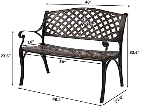40.5" Front Porch Bench Outdoor Garden Bench, Outdoor Bench for Front Porch, Park Benches for Outside, Outside Benches Weather Proof, Garden Bench Cast Aluminum Bench 40.5" Outdoor Cast Aluminum Bench