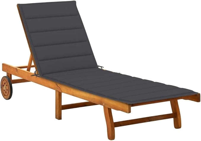 Acacia Wood Sunlounger Anthracite Outdoor Chaise Lounge 78.7x24.8x33.5 in with 30-85° Adjustable Backrest and Built-in - Photo 1