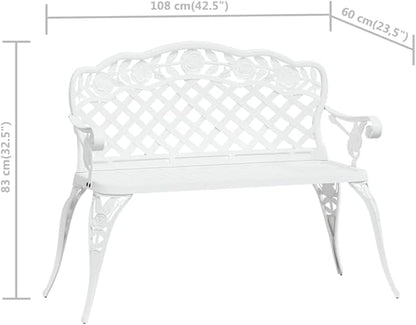 Patio Bench, Garden Bench, Outdoor Bench, Bench with Arms and Back for Patio, Backyard, Garden, Poolside and Living Room,42.5" Cast Aluminum White