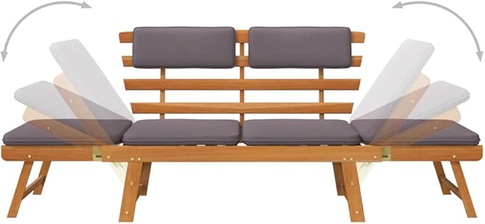 2-in-1 Patio Daybed with Cushion, Bench with Backrest, Garden Bench, Park Bench for Patio, Garden, Yard, Lawn,74.8" Solid Acacia Wood