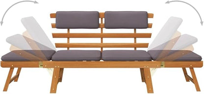 2-in-1 Patio Daybed with Cushion, Bench with Backrest, Garden Bench, Park Bench for Patio, Garden, Yard, Lawn,74.8" Solid Acacia Wood