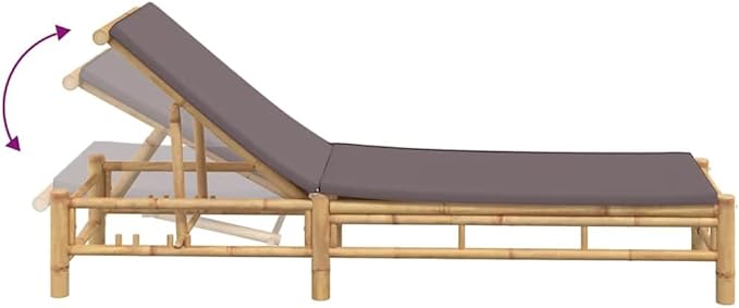 Bamboo Chaise Lounge Chair Outdoor, 78.3"x21.7" Adjustable Reclining Patio Sun Lounger with Removable Cushions - Photo 7