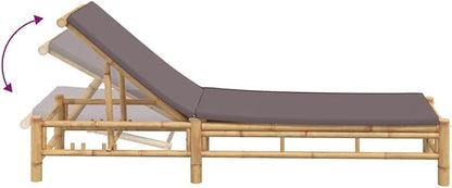 Bamboo Chaise Lounge Chair Outdoor, 78.3"x21.7" Adjustable Reclining Patio Sun Lounger with Removable Cushions, Dark Grey Fabric for Garden, Poolside, Balcony
