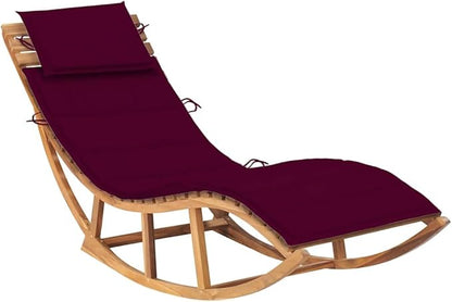 Sun Lounger Wine Red, Natural Teak Solid Teak Wood, Polyester Cushion with Zip, Rocking Feature for Patio, Balcony, Garden, Durable Outdoor Furniture, Elegant Style,