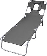 Folding Grey Outdoor Lounge Chair 74.4" 600D Oxford Chaise Adjustable Backrest Steel Frame 265 lb Portable for Garden - Photo 1