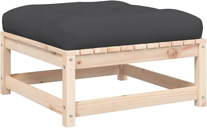 Solid Pine Wood Rustic Patio Footstool Set with Cushions, Gray Natural Wood Finish - Photo 5