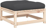 Solid Pine Wood Rustic Patio Footstool Set with Cushions, Gray Natural Wood Finish - Photo 5