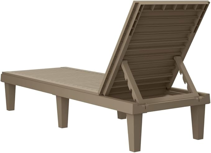 Light Brown Polypropylene Adjustable Folding Sun Lounger 61 x 22.8 x 32.7 in UV Resistant Outdoor Chaise Lounge for Pool Patio Garden Balcony and Beach Relaxation