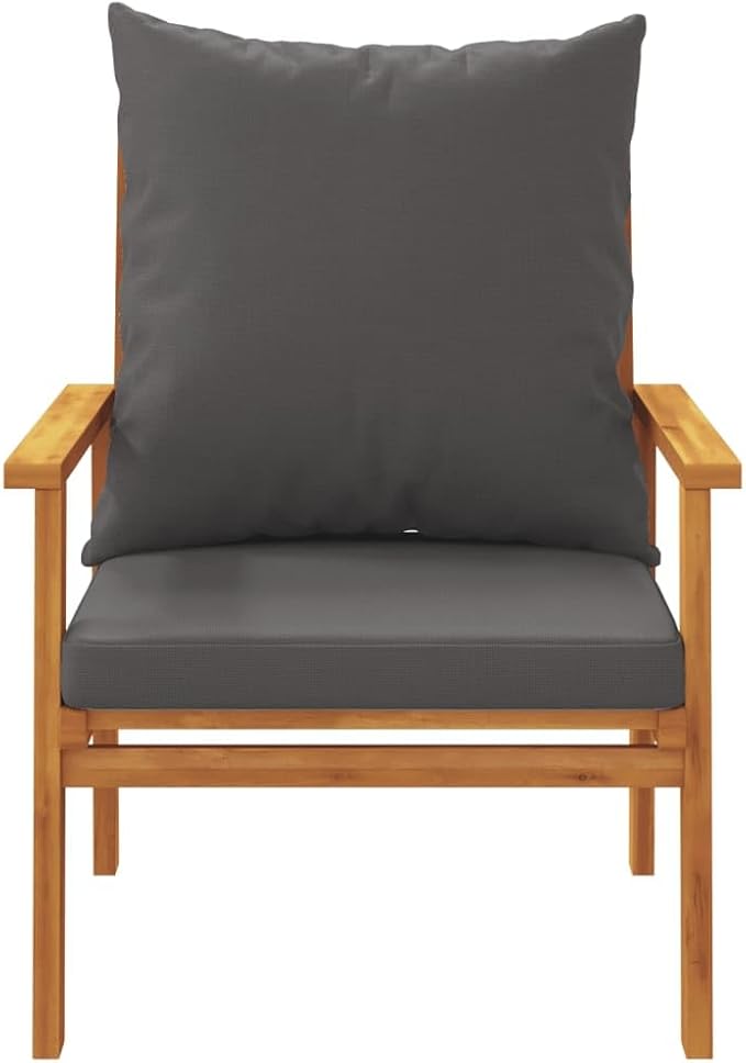2-Pack Outdoor Sofa Chairs Acacia Wood Patio Couch with Grey Cushions 25.6x26.8x31.9 in Modern Loveseat Style for Patio - Photo 4