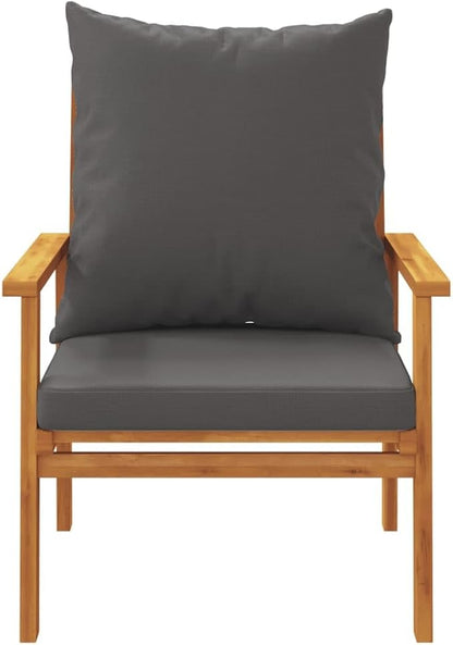 Dark Grey Solid Acacia Wood Modern Outdoor Sofa Chair Set with Polyester Cushions for Patio Balcony Garden Durable Comfortable Seating