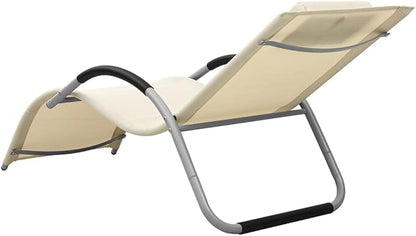 Outdoor Chaise Lounge Cream Textilene 62.6"x24.4"x26.4" Steel Folding Recliner Patio Pool Garden