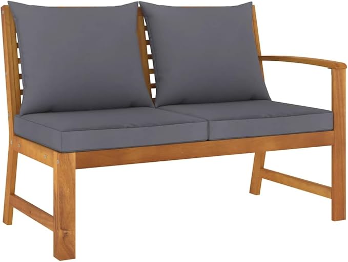 Dark Grey Solid Acacia Wood Garden Bench 45.1 Inch Durable Outdoor Seating for Patio and Balcony - Photo 1