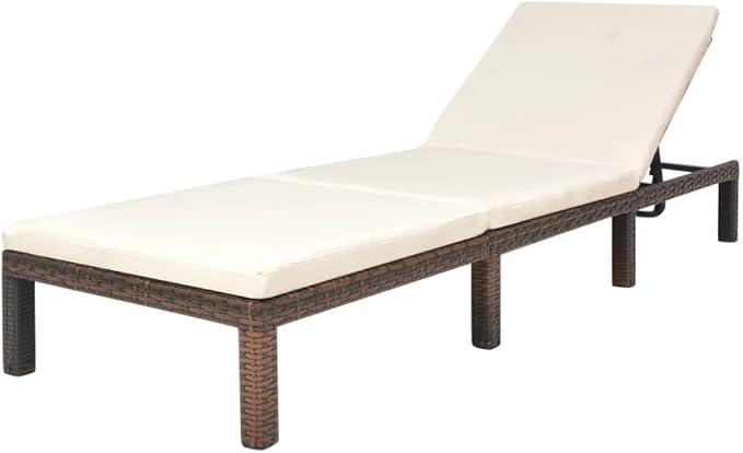Brown PE Rattan Sunlounger 23.6x76.8x8.7 in, Adjustable Backrest Outdoor Chaise Lounge Chair, Powder-Coated Steel Frame, Comfy Cushion for Patio Pool Garden and Balcony