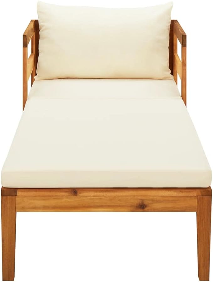 Sun Lounger with Cream White Cushions, Lounge Chair Wooden, Sun Chair, Long Chairs for Outside, Pool Chaise Lounge Chair - Photo 4