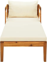 Sun Lounger with Cream White Cushions, Lounge Chair Wooden, Sun Chair, Long Chairs for Outside, Pool Chaise Lounge Chair - Photo 4