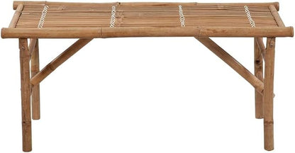 Foldable Bamboo Garden Bench 46.5 Inch Rectangular Outdoor Seat with Taupe Cushion for Patio, Durable Weather-Resistant Lightweight Frame Easy Storage Comfortable Polyester