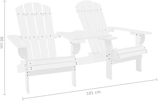 White Solid Wood Fir Adirondack Chair with Tea Table Comfortable Outdoor Patio Furniture for Garden Backyard Lawn Beach Relaxation