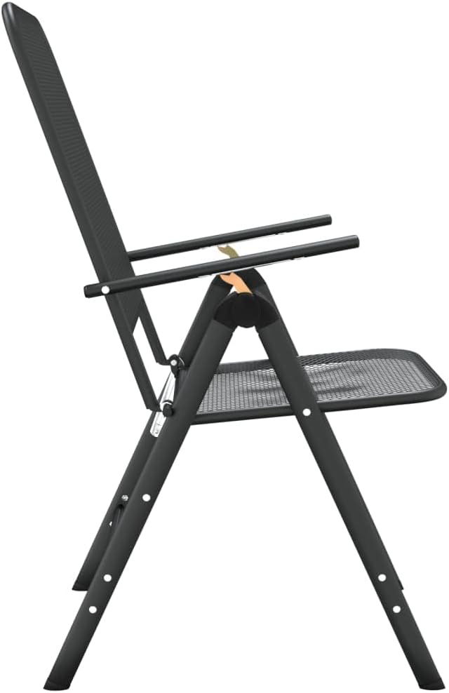 Folding Garden Chair Set of 4 Metal Mesh Patio Chairs Anthracite 24 x 22 x 42 in Adjustable Backrest Stackable Outdoor Balcony Bistro Seating for Yard Deck Terrace