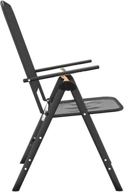 Folding Garden Chair Set of 4 Metal Mesh Patio Chairs Anthracite 24 x 22 x 42 in Adjustable Backrest Stackable Outdoor Balcony Bistro Seating for Yard Deck Terrace