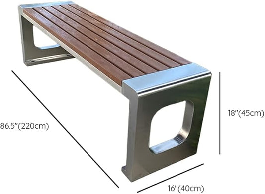 LITFAD Outdoor Indoor Bench Stainless Steel Metal Park Bench with Waterproof Brown Wood Seating Modern Garden Bench for Patio, Lawn, Yard, Porch - Type E 87" L x 16" W x 18" H
