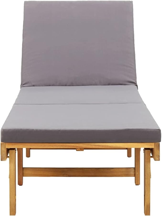 Folding Acacia Wood Sun Lounger 24 x 78.7 x 33.9 in Grey Reclining Outdoor Chaise for Patio Poolside Backyard Balcony