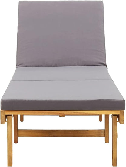 Folding Acacia Wood Sun Lounger 24 x 78.7 x 33.9 in Grey Reclining Outdoor Chaise for Patio Poolside Backyard Balcony