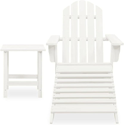 White Solid Fir Wood Large Detachable Garden Chair Set with Ottoman and Table for Outdoor Patio Relaxation