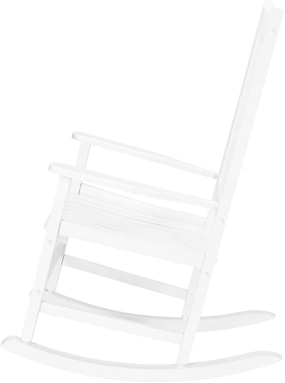 Square Wooden Rocking Chair Classic Comfort Durable Solid Wood Frame Easy Assembly Relaxing Morning Coffee & Conversations for Indoor Outdoor Front Porch Backyard Lawn Garden White