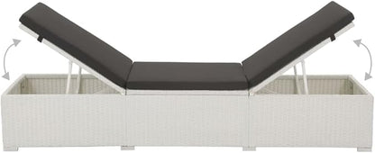 Cushioned Chaise Lounge,Chairs for Outside Patio,Adjustable Lounge Chairs,Outdoor Pool Chaise Lounge Chairs, Sun Lounger with Cushion Poly Rattan White