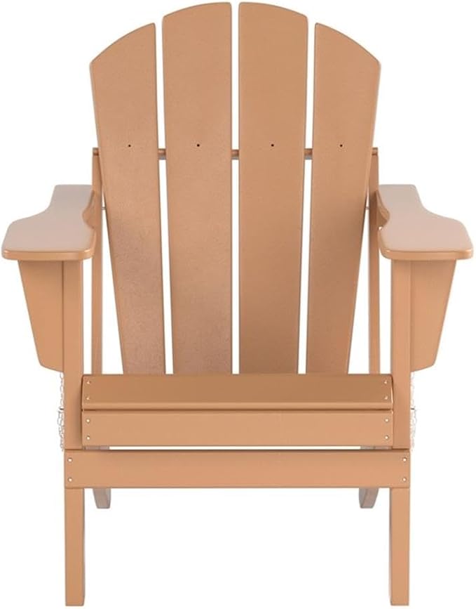 Costaelm Outdoor Folding Chair, Outdoor Seating Folding Firepit Chairs, All Weather Poly Adirondack Chair for Deck Backyard Garden Lawn Pool Patio, Teak