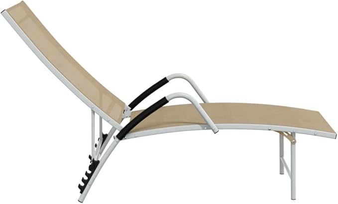 Extra High Cream Adjustable Armrests Sun Lounger Outdoor Textilene Aluminum Frame 76 x 23.8 x 37.8 in Modernes Design - Photo 5
