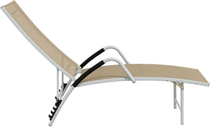 Extra High Cream Adjustable Armrests Sun Lounger Outdoor Textilene Aluminum Frame 76 x 23.8 x 37.8 in Modernes Design for Garden Patio Poolside