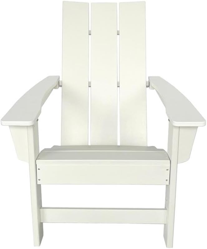 Pemberly Row Modern Resin Adirondack Chair, Weatherproof HDPE Plastic, White Finish, 35.5" H x 29" W x 32" D, Folding Design, UV-Protected Scratch-Resistant Surface, Indoor/Outdoor Patio Porch Garden