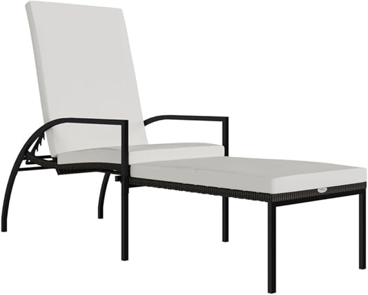 PE Rattan Outdoor Chaise Lounge 76.8 x 23.6 x 40.2 in Brown Matte Sun Lounger with Adjustable Backrest 21.7-40.2° & Footrest for Patio Poolside Garden Terrace