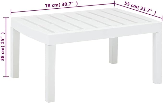 Garden Table White Plastic Outdoor Coffee Table Coffee Tables for Picnic Patio 30.7 in x 21.7 in x 15.0 Durable