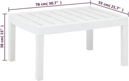 Outdoor Garden Coffee Table, Rectangular Plastic Patio Side Table, Lightweight Waterproof Modern Patio Furniture for Balcony, Yard, Poolside, White, 30.7 x 21.7 x 15.0 inch