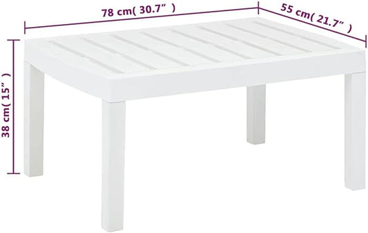 Outdoor Garden Coffee Table, Rectangular Plastic Patio Side Table, Lightweight Waterproof Modern Patio Furniture for Balcony, Yard, Poolside, White, 30.7 x 21.7 x 15.0 inch