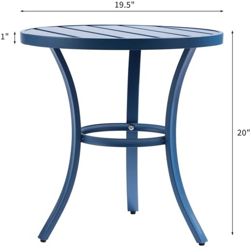 20" Side Table Outdoor Indoor, Round Metal Patio End Table, Small Weather-Resistant Accent Table with Adjustable Feet for Garden, Balcony, Living Room, Bedroom (Navy Blue)